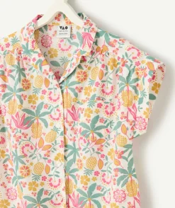 Chemise à noeud fille imprimé tropical