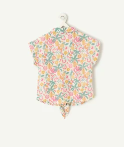 Chemise à noeud fille imprimé tropical