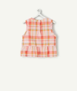 Chemise sans manches bébé fille en coton bio à carreaux