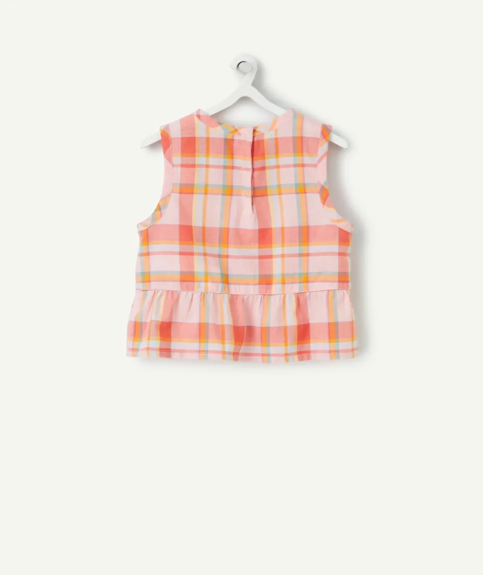 Chemise sans manches bébé fille en coton bio à carreaux