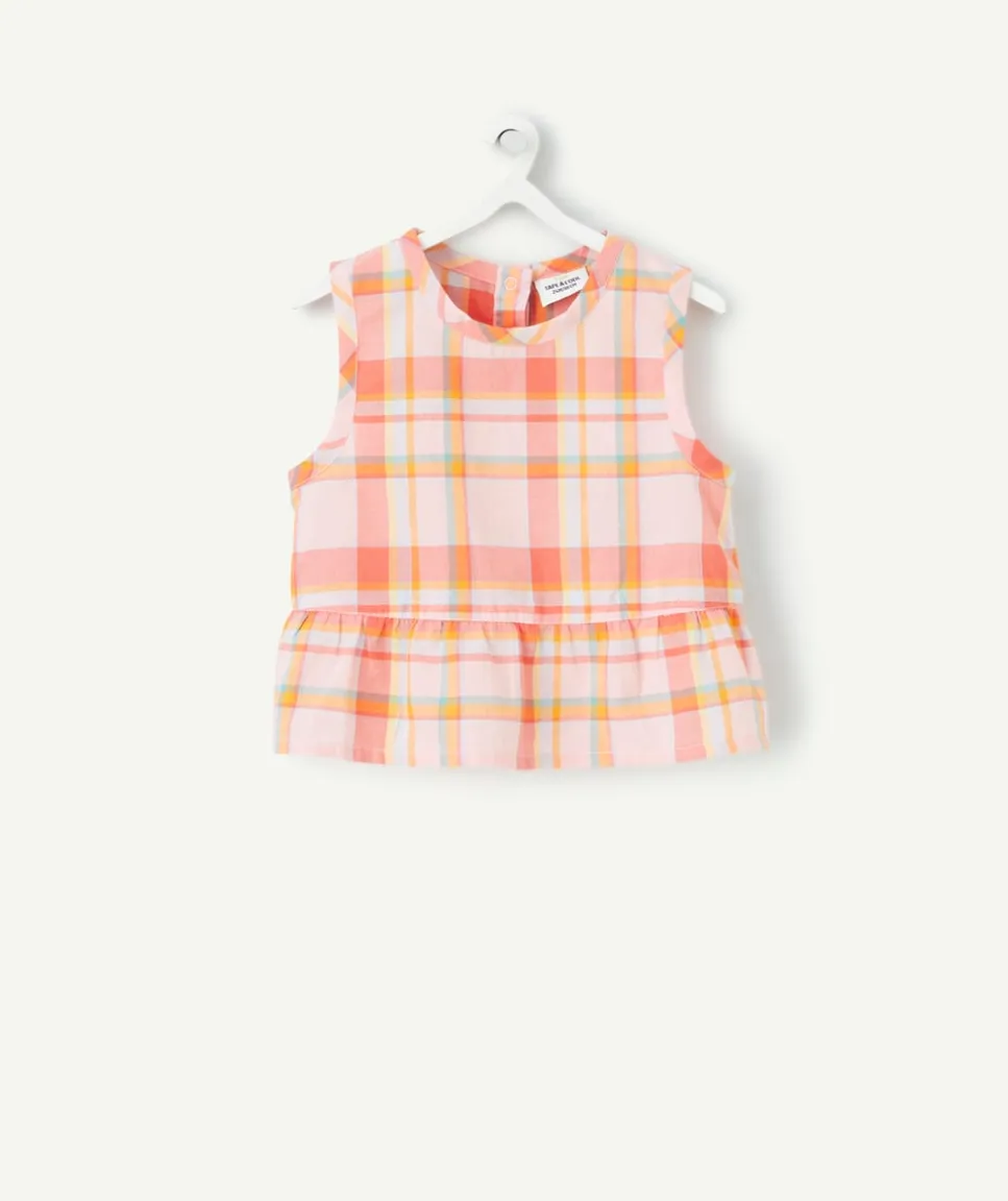Chemise sans manches bébé fille en coton bio à carreaux
