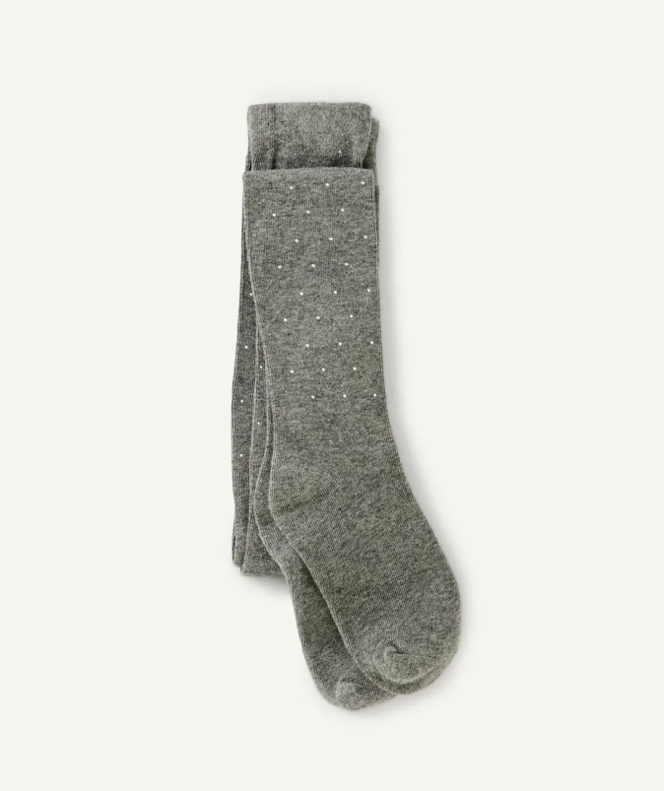 Collant fille gris chiné imprimé pois