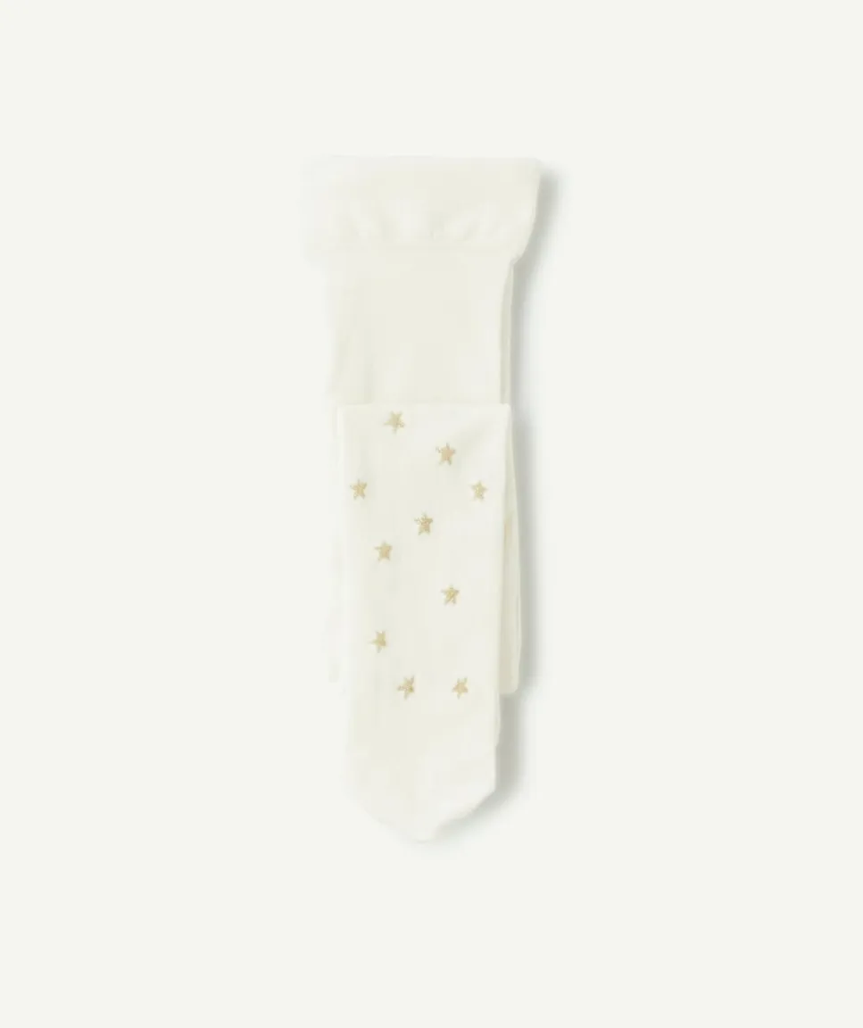 Collants fille blanc étoiles dorées