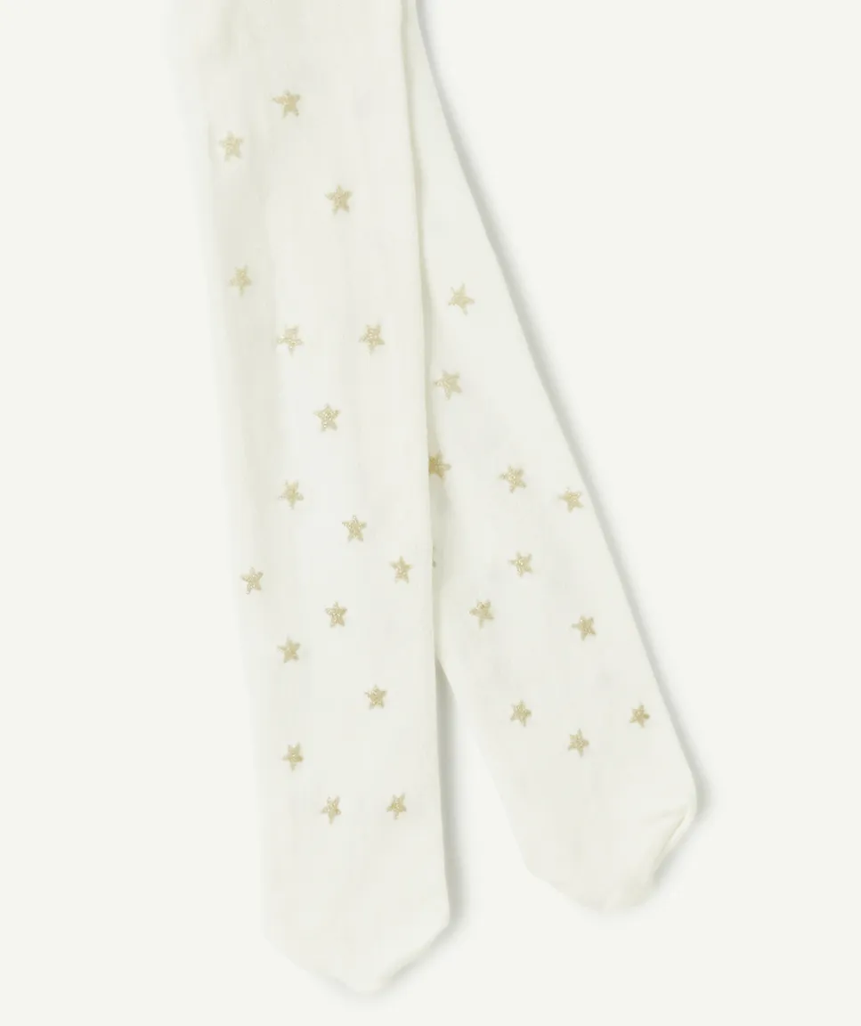 Collants fille blanc étoiles dorées