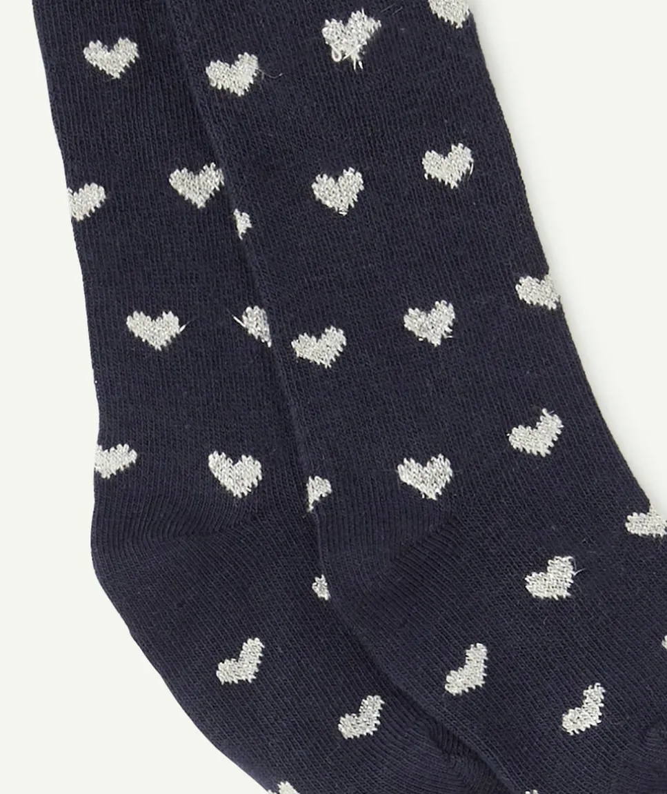 Collant tricot bébé fille bleu marine imprimé coeurs