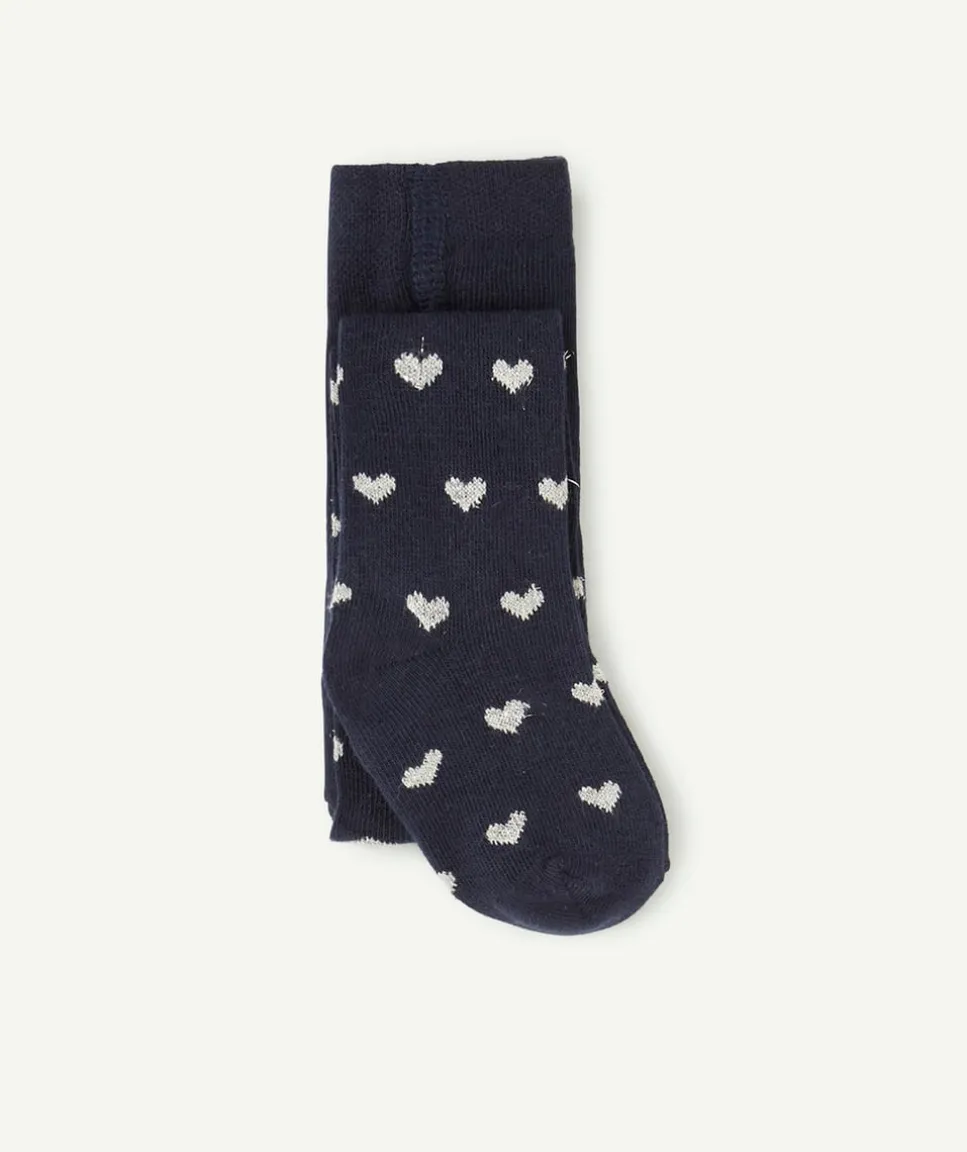 Collant tricot bébé fille bleu marine imprimé coeurs
