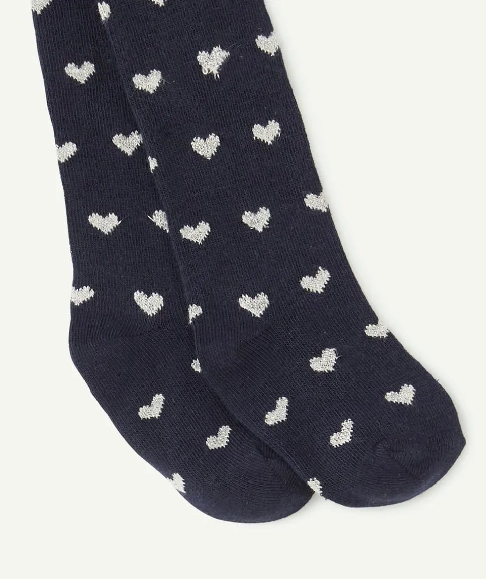Collant tricot bébé fille bleu marine imprimé coeurs