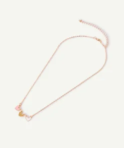 Collier fille cœurs couleur dorée et rose