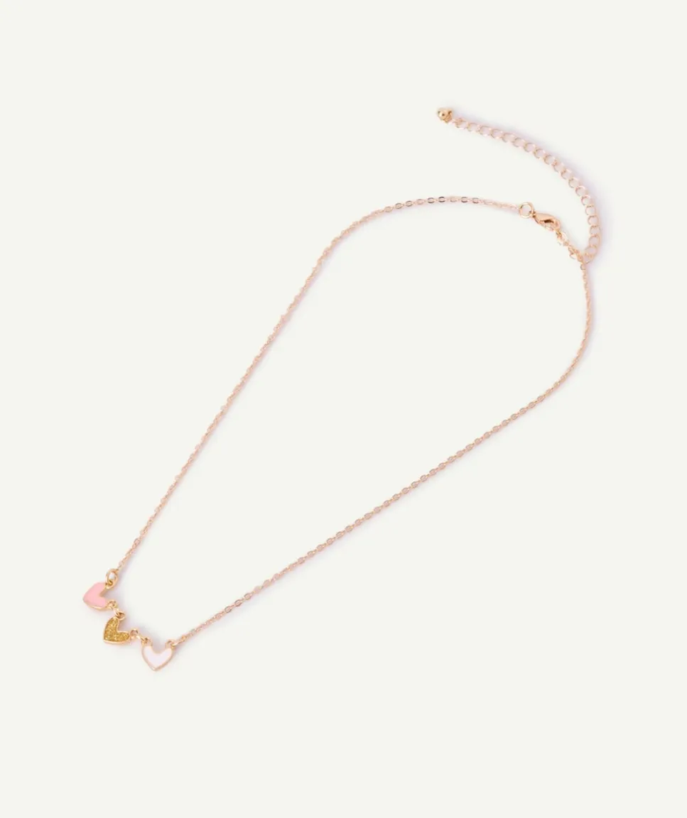 Collier fille cœurs couleur dorée et rose