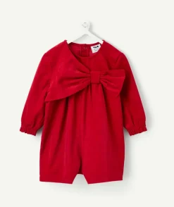 Combinaison bébé fille velours rouge avec nœud