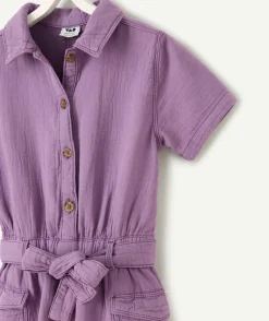 Combinaison courte fille en coton violet