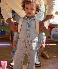 Combinaison denim bébé garçon bleu clair effet délavé