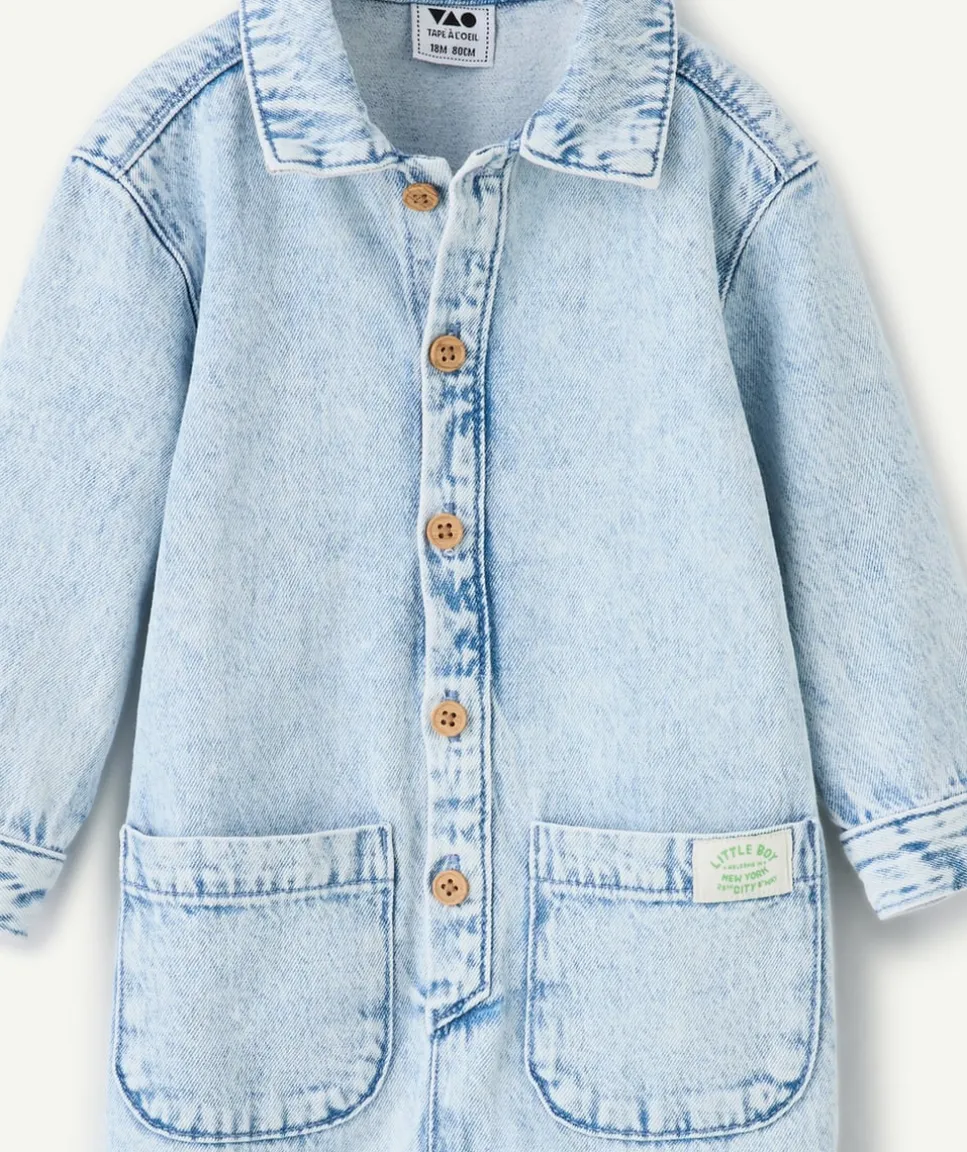 Combinaison denim bébé garçon bleu clair effet délavé