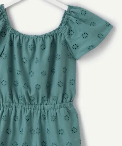 Combinaison fille broderie anglaise verte