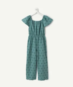 Combinaison fille broderie anglaise verte