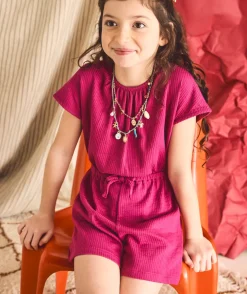 Combinaison fille coton couleur fuchsia