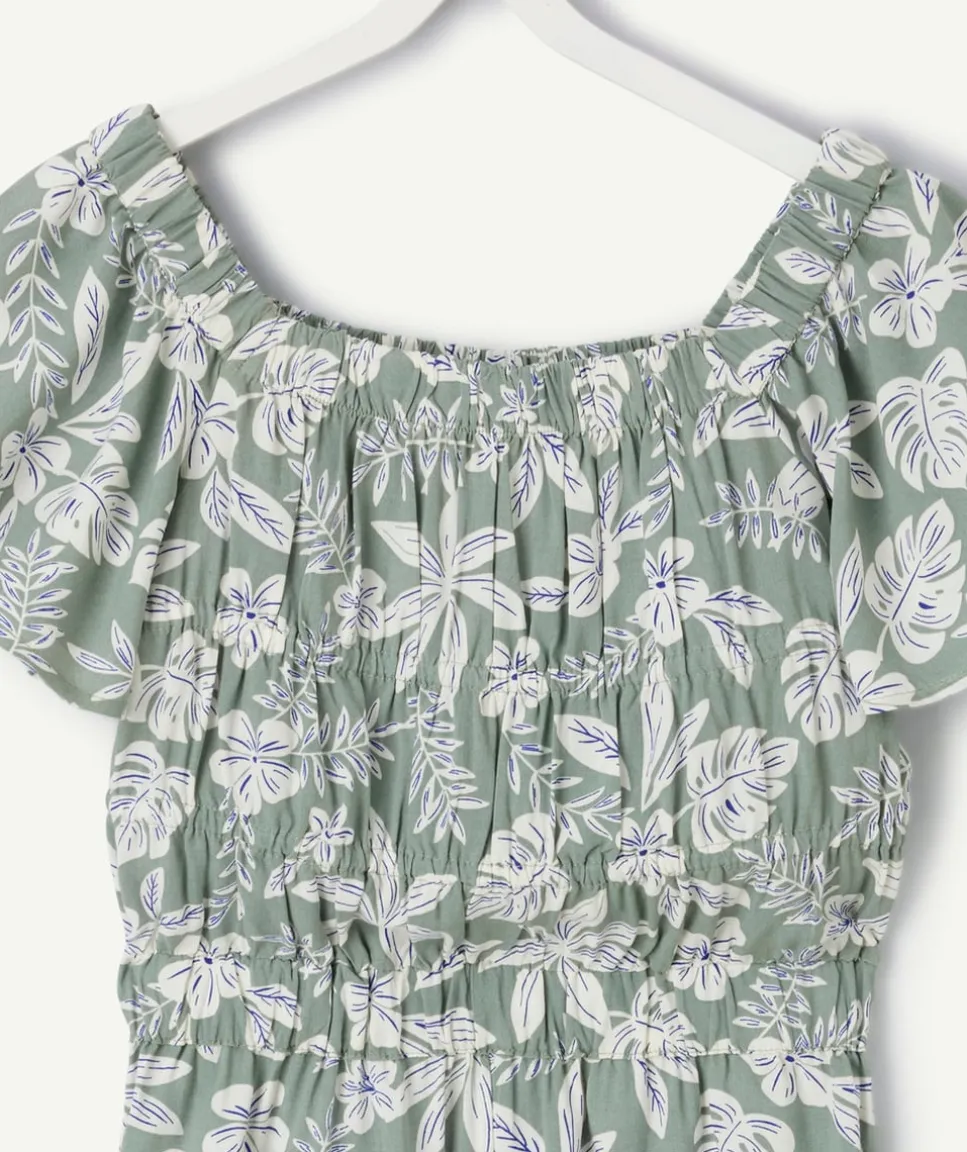 Combinaison fille imprimé floral vert