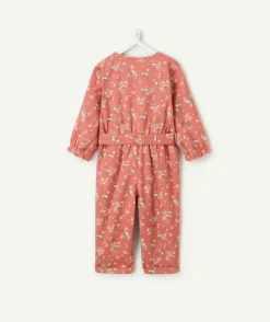 Combinaison fille rose imprimé floral