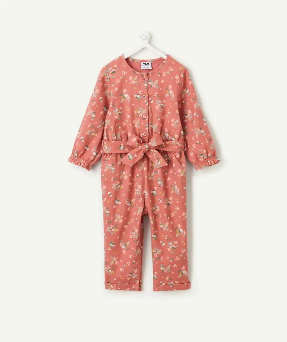 Combinaison fille rose imprimé floral