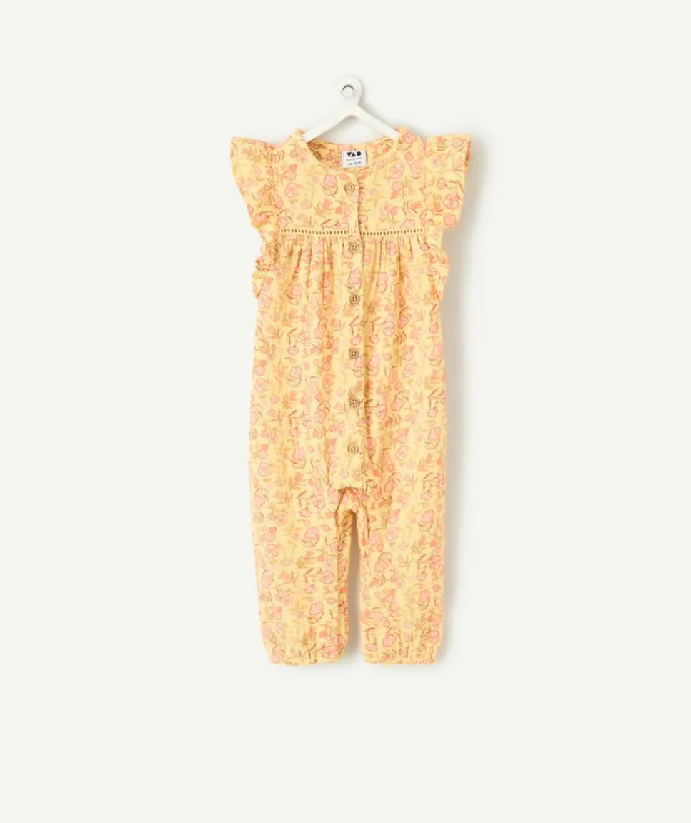 Combinaison jaune bébé fille à fleurs