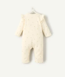 Combinaison naissance fille crème à petits coeur avec épaules volantées