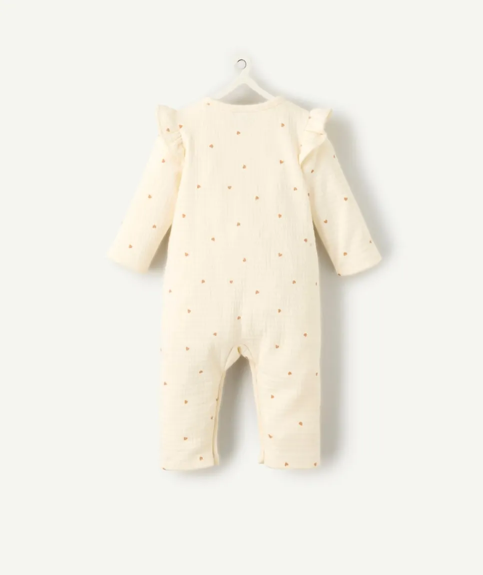 Combinaison naissance fille crème à petits coeur avec épaules volantées