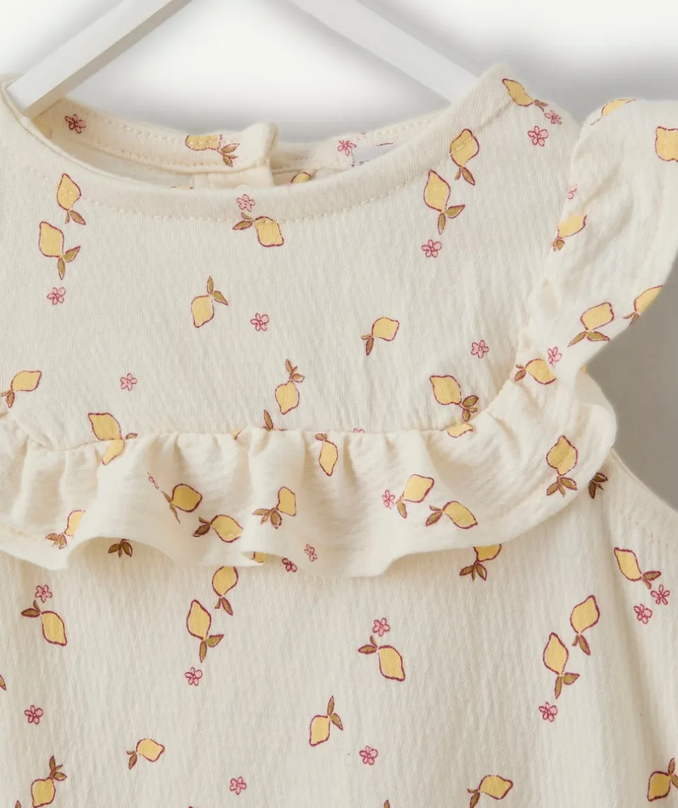 Combinaison naissance fille imprimé citron