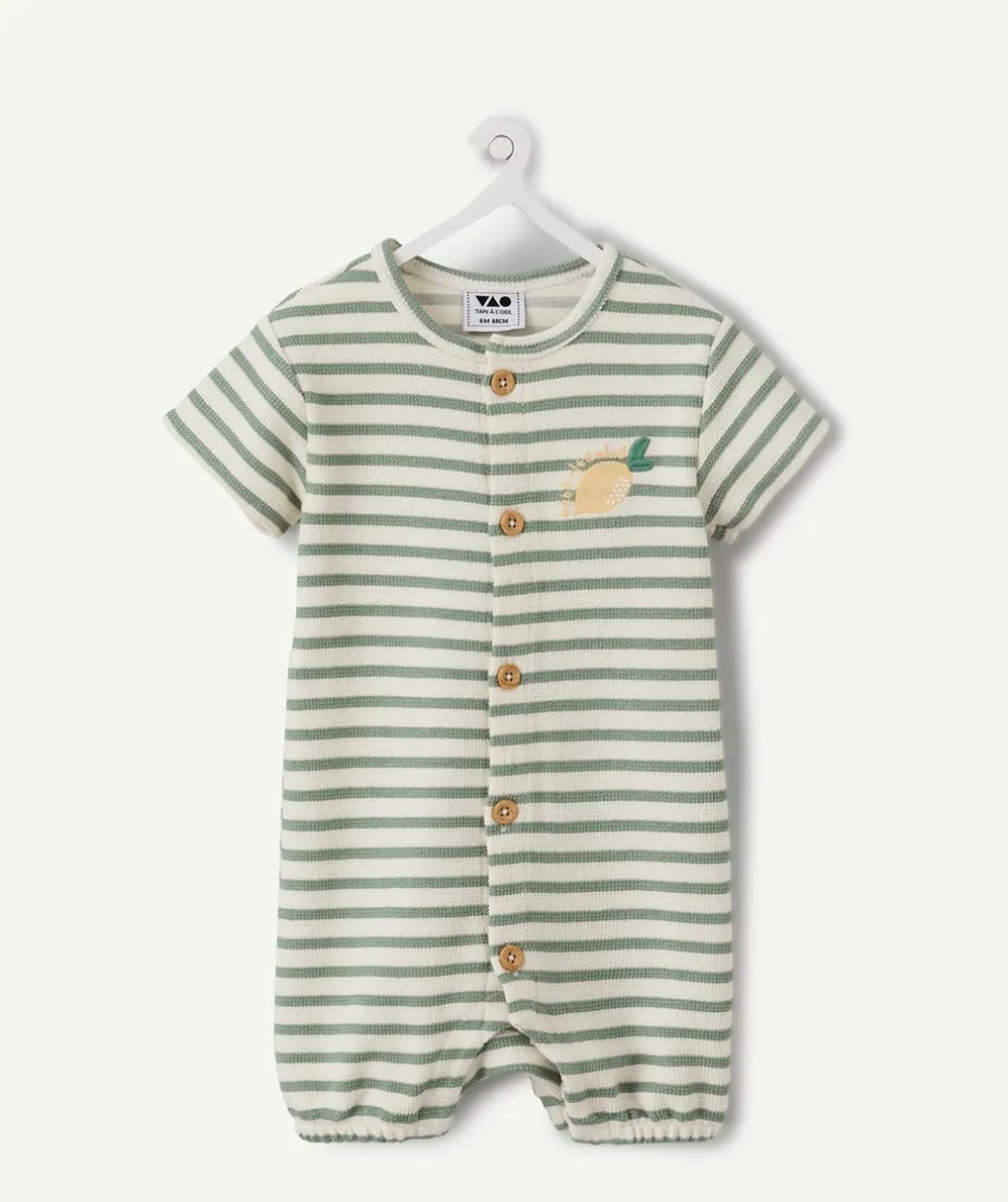 Combinaison naissance garçon rayée verte
