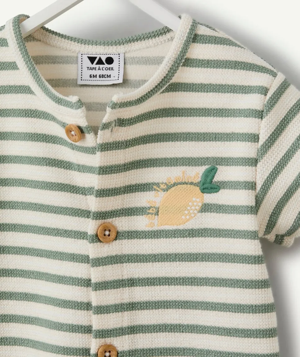 Combinaison naissance garçon rayée verte