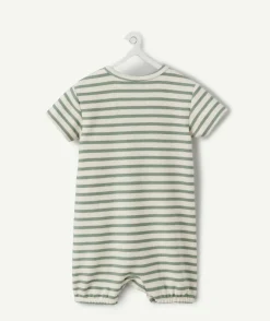 Combinaison naissance garçon rayée verte
