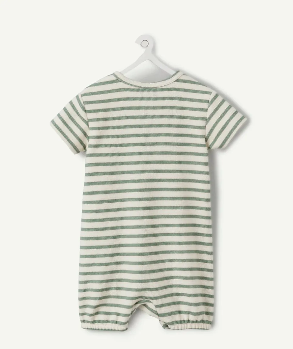Combinaison naissance garçon rayée verte