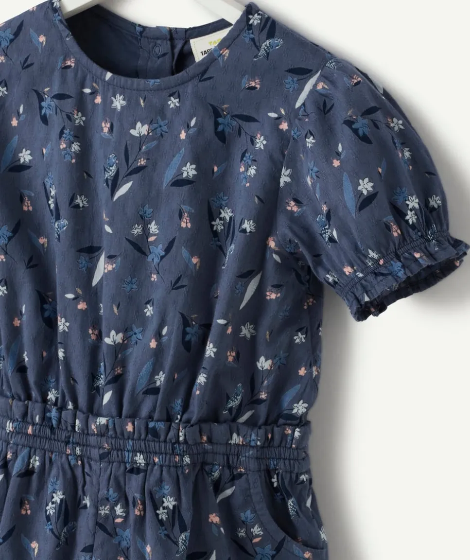 Combishort bébé fille en coton bleu nuit imprimée fleurie