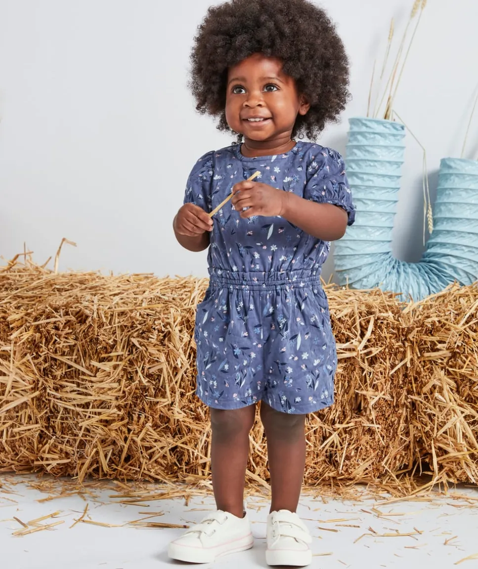 Combishort bébé fille en coton bleu nuit imprimée fleurie