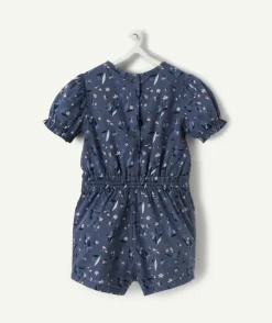 Combishort bébé fille en coton bleu nuit imprimée fleurie
