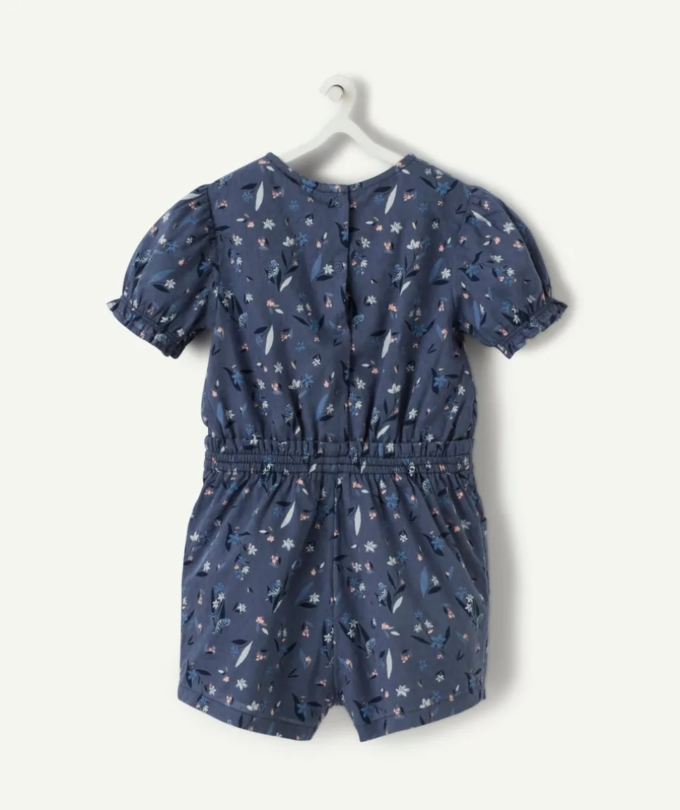 Combishort bébé fille en coton bleu nuit imprimée fleurie