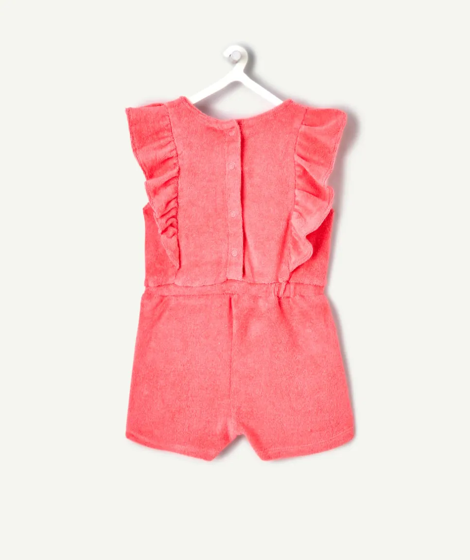 Combishort bébé fille rose à volants éponge