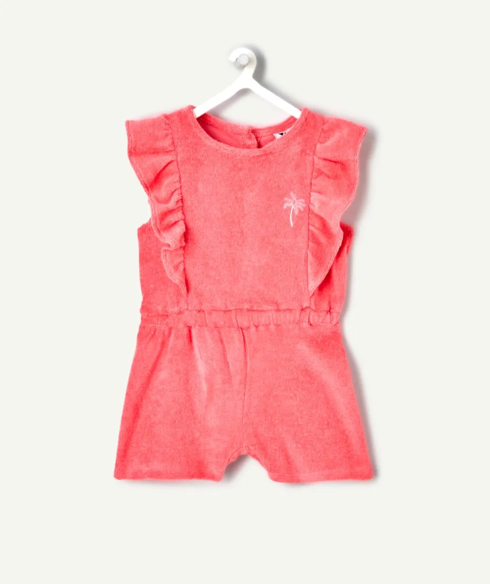 Combishort bébé fille rose à volants éponge