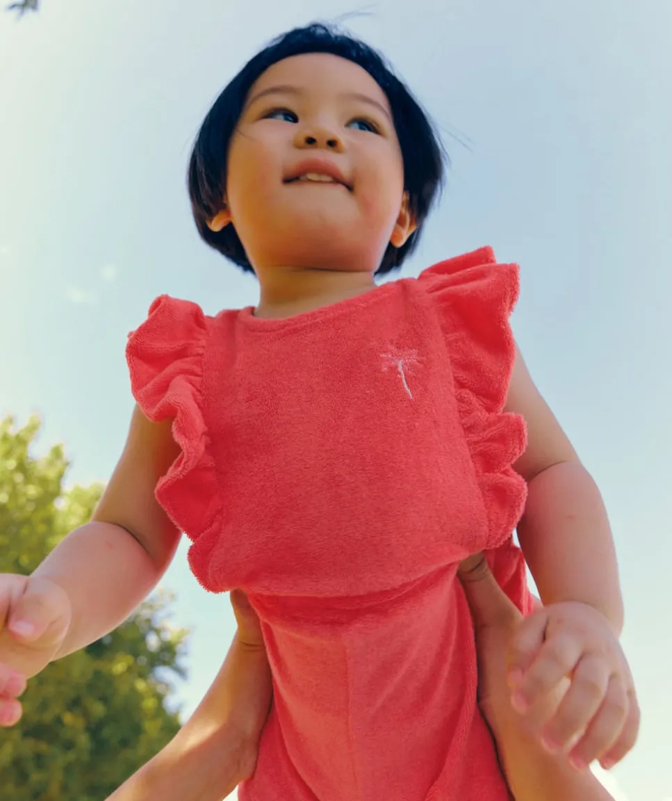 Combishort bébé fille rose à volants éponge