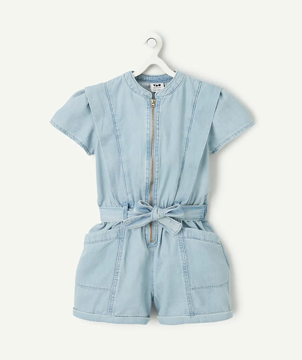 Combishort fille en denim bleu léger lower impact