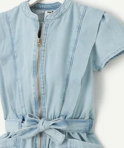 Combishort fille en denim bleu léger lower impact