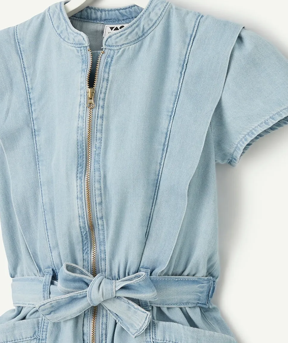 Combishort fille en denim bleu léger lower impact