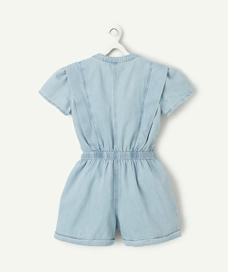 Combishort fille en denim bleu léger lower impact