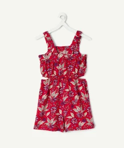 Combishort fille imprimé floral rouge