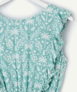 Combishort fille imprimé tropical volanté