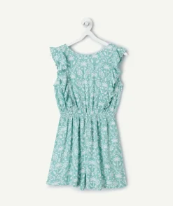 Combishort fille imprimé tropical volanté