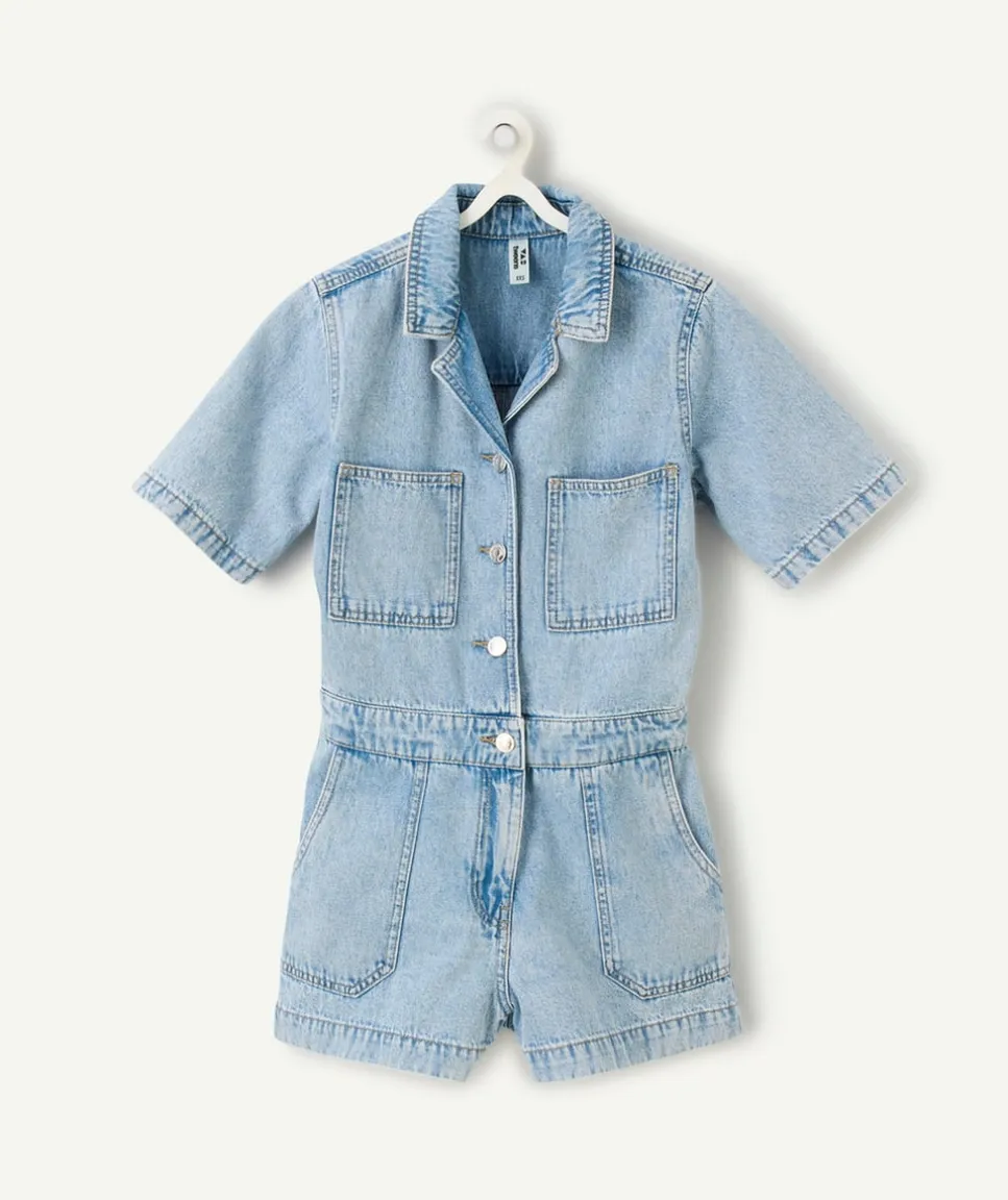 Combishort fille manches courtes denim