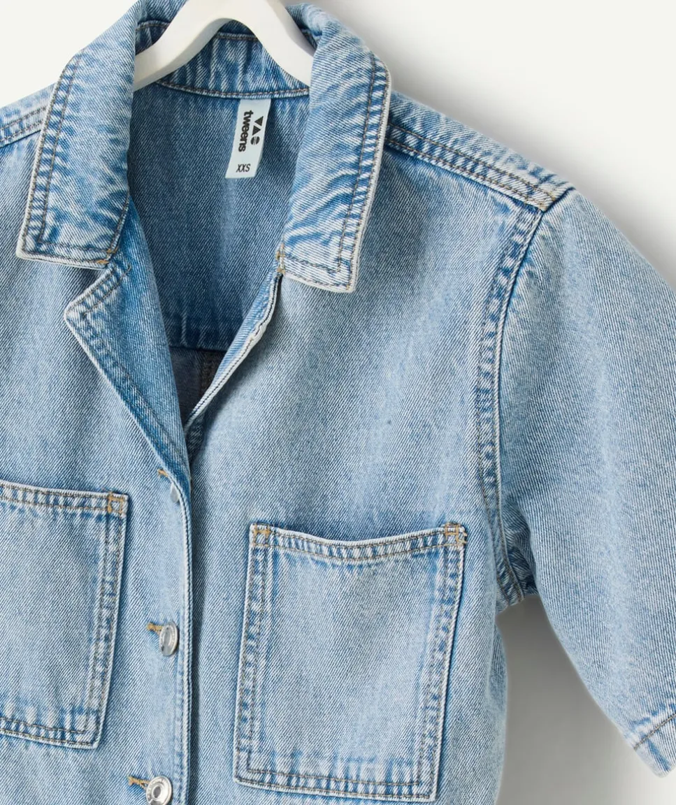Combishort fille manches courtes denim