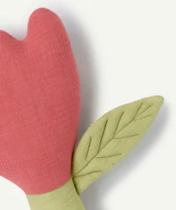 Coussin de décoration tulipe en coton rose