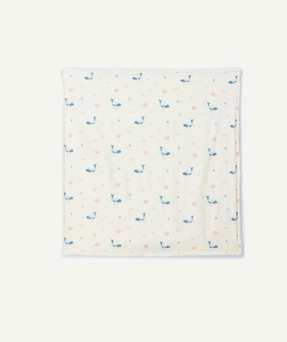 Couverture bébé garçon sherpa et motif baleine réversible