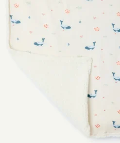 Couverture bébé garçon sherpa et motif baleine réversible